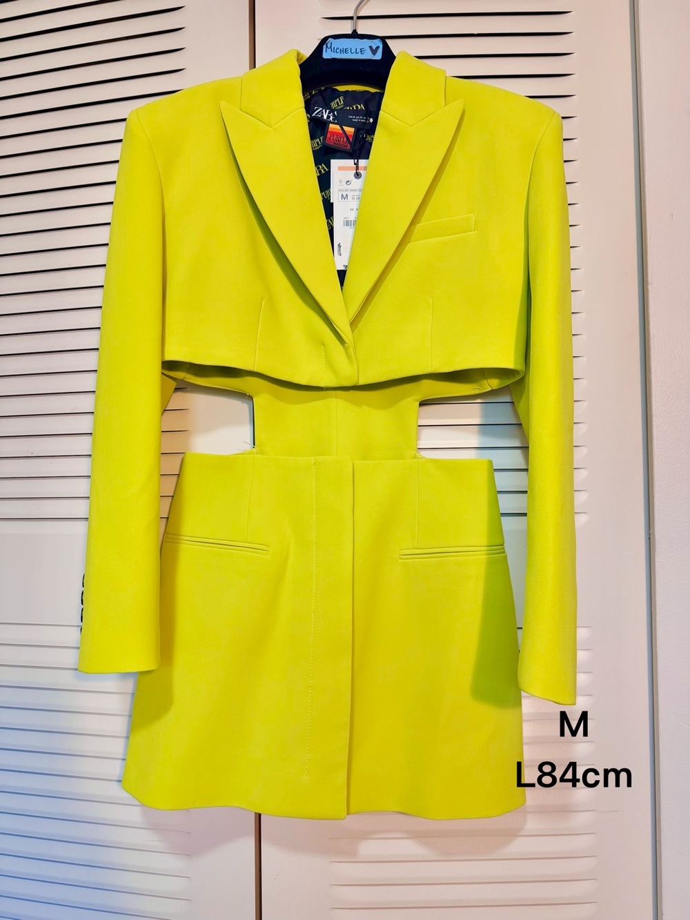 Zara Neon Yellow Cutout Cropped Blazer Jacket
